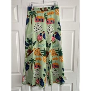 Z & L Europe Womens Large Green Wide Leg Cotton Vacation Pants